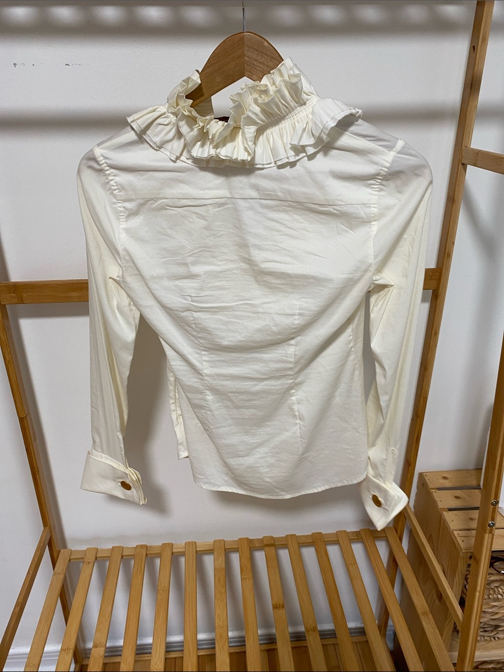 BCBGMaxAzria Cream Ruffled V-Neck Blouse - Picture 6 of 7